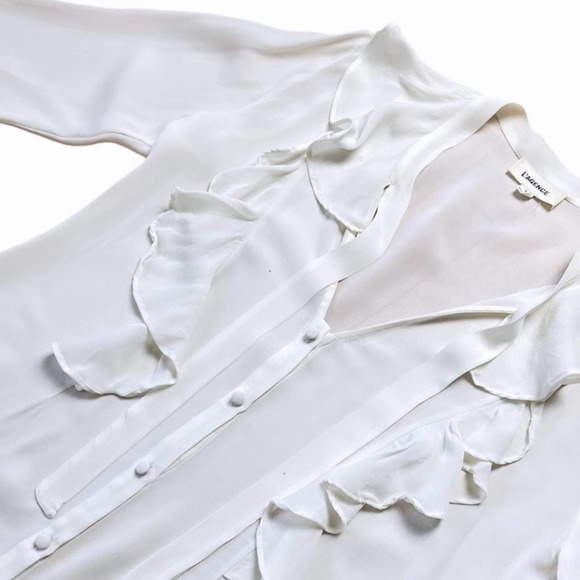 L'AGENCE | Cream 100% Silk Long Sleeve "Valentina" Ruffle Button Down Blouse Top - Picture 8 of 13